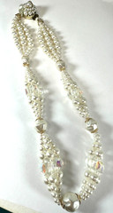 Vintage Necklace Japan Simulated Bead Glass White Box Clasp`16inches