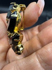 Opaque Black Rhinestone And Gold Toned Circle Wreath With Navette Vintage Brooch