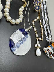 Vintage Blue White Jewelry Lot Beaded Necklaces Earrings Bracelet Boho