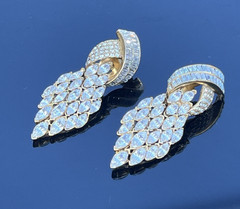 Vintage Ciner? Crystal Rhinestone Statement Drop Hinged Clip on Earrings 3″ Long