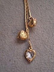 Puffy hearts & crystal bezel-set heart tassel earrings, multi chain, cascading