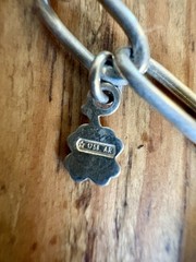Vintage Golden Clef Sterling Silver Padlock Necklace On Paperclip Chain Italy
