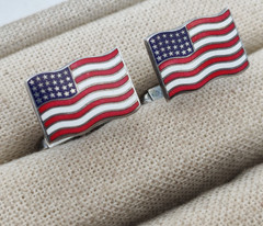 Vintage “D & F” Sterling Silver & Enamel American Flag Cuff Links