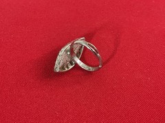 Vintage Emmons Black Marquise Cabochon Rhinestone Adjustable Ring Silver Tone Co