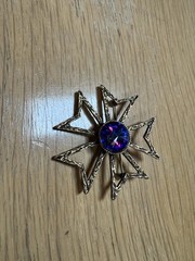 Vintage Signed Edlee Rivoli Purple Rhinestone Maltese Cross Brooch Etruscan
