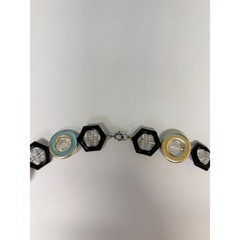 Vintage Geometric Black Gold Turquoise Hexagon Round Necklace 22″