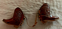 Vintage miniature leather cowboy boots 2 pair + dog Brooch Pins