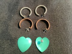 Earrings, Vintage, Varies Hoop Designs And Colors, Pierce Closures 1” Diameter.