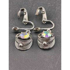 Vintage 50’s Sorrento Sterling Silver & AB Crystal Filigree Screwback Earrings