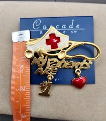 Vintage TONA NURSE PIN BROOCH My Patients Are #1 GOLDTONE White Red ENAMEL HEART