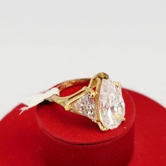 Vtg Sz 7 Ring ESPO Lg Pear Triangle Cubic Zirconia 14KTGE Jewelry Esposito Glam
