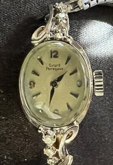 Girard Perregaux Vintage 14k Solid White Gold & 6 Diamonds Ladies Cocktail Watch