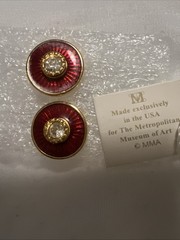 Metropolitan Museum If Art Red Enamel And CZ Pierced Earrings