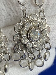 Vtg Silvertone Rhinestone Chandelier Flower Dangle Drop Clip On Estate Earrings