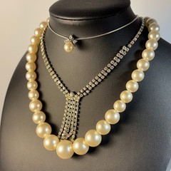Necklace Lot Gold Tone Imitation Pearl Rhinestone Coquette