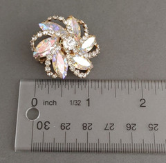 Vintage Gold Tone Rhinestones AB Brooch Pin Clip On Earrings Set Wreath Flowers