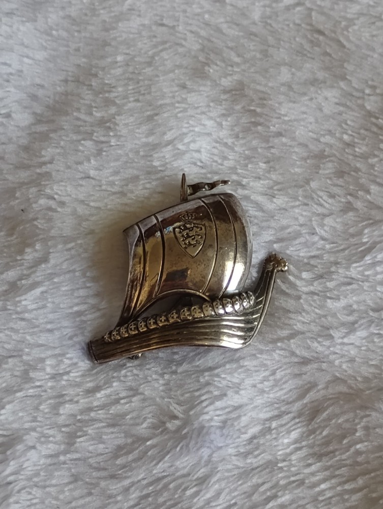 925 Signed ET Erik Thimann Viking Ship Boat Brooch Pin Vintage Denmark
