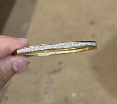 Vtg Swarovski Gold Tone Bangle Bracelet Rhinestone Crystal Pave Swan Signed
