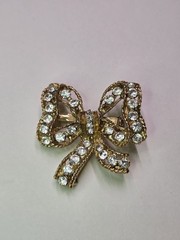 Vintage Bow Rhinestone Gold-tone Brooch Pin/pendant