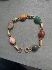 VTG Petite 12k Gold Filled Multi Gemstone Scarab Bracelet 6.25in