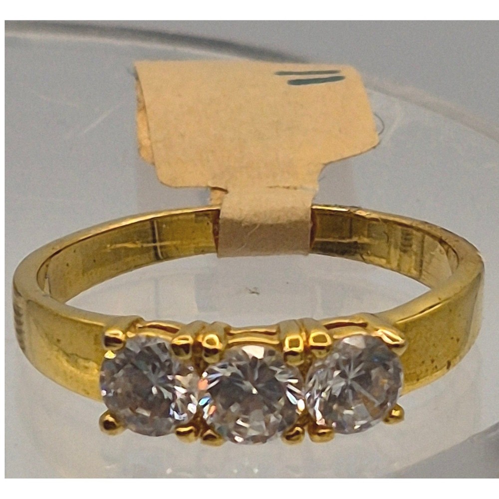 Vintage Three Stone Ring Size 11 Gold Tone Cubic Zirconia Round Cut Sparkle