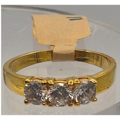 Vintage Three Stone Ring Size 11 Gold Tone Cubic Zirconia Round Cut Sparkle