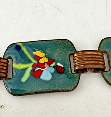 Vintage Ladies Enamel Over Copper Link Panel Bracelet 7″ Bright Color