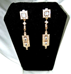 VINTAGE RETRO STYLE 18kt GOLD PLATED & CZ DANGLE PIERCED EARRINGS