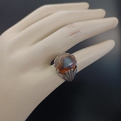 Sterling Silver Ring Men’s Vintage Natural Brown Stone Signet Pinky Retro Bold