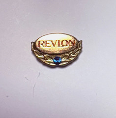 Vintage Revlon Employees Gold Filled Pin with Blue Stone – Circa 1990