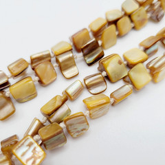 Warm Brown Beige Tone MOP Abalone Tri Tip Nugget NO CLASP Vintage Necklace 36 in