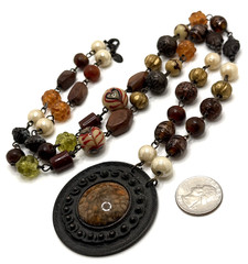 Vintage THE LIMITED Pendant Necklace Lampwork Glass Metal Acrylic Beads 34″