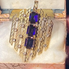 ABSOLUTELY STUNNING! N/M VTG ANTIQUE GOLD FILLED DECO pendant PURPLE RHINESTONES