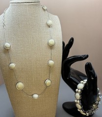Vintage Napier Bracelet Necklace Set Cream Silver Tone