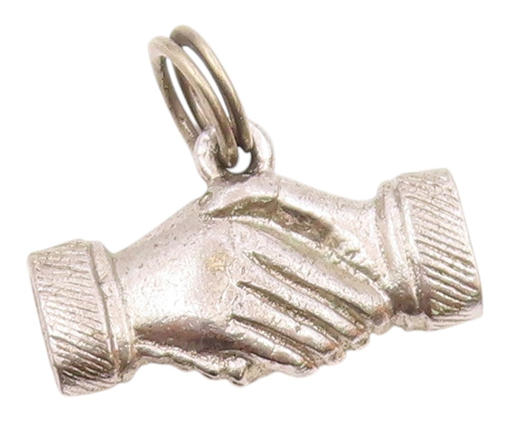 925 Sterling Silver Vintage Shiny Petite Handshake Motif Pendant PT18884