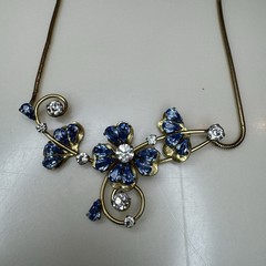 Vintage Krementz Blue Floral Necklace Earrings, 14k Rolled Gold