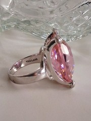 Vtg Faceted Pink Topaz Quartz Statement Ring & Pendant Set Sz 8 Sterling Silver