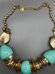 Necklace Turquoise Color Metal Beads Discs Chunky 80s Choker Necklace Signed