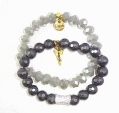 2 ERIMISH Faceted Glass Bead Stretchy Bracelets Sparkly Rhinestones on 1 Piece!