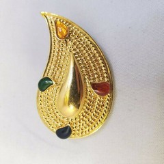 Vintage Unbranded Gold Tone Textured Teardrop with multicolor Enamel Brooch Pin