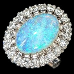 Vintage Opal Diamonds 14k White Gold Large Cocktail Ring Halo Estate Gift