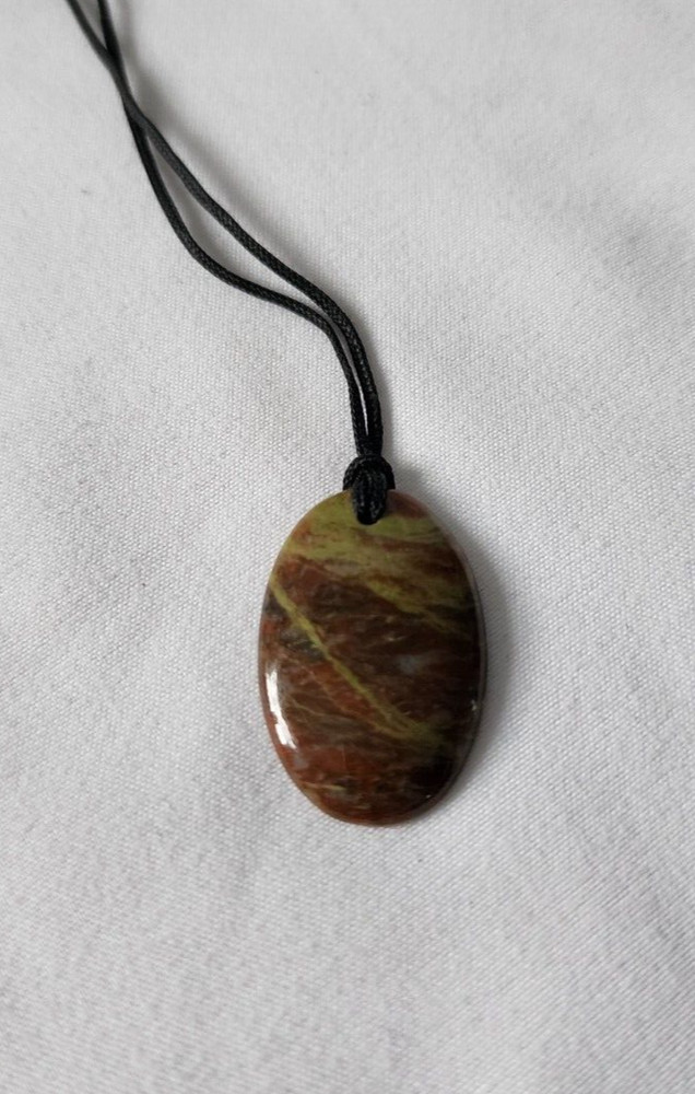 Estate Sale! Brown Oval Cabochon Stone Pendant Necklaces Leather Adjustable Cord