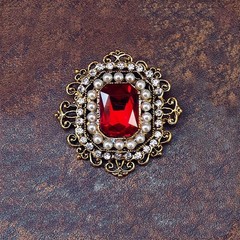 Antique Rhinestone Brooch Pin for Women Girls Gold Tone Vintage Red CZ