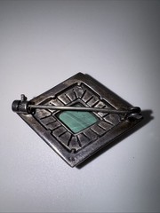 925 Sterling Silver 5.50CT Natural Malachite & Marcasite Cluster Brooch ￼