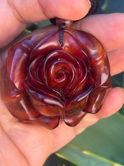 Natural Root Amber Hand Carved Rose Pendant Vintage Estate Jewelry Gift
