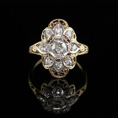 Vintage Style Sclloped Shield Ring 2.2 Ct Simulated Diamond 14k Yellow Gold Over