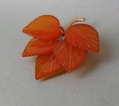 Vintage Soviet Baltic Amber Leaf Brooch Gilt Pin USSR + Gold Plated