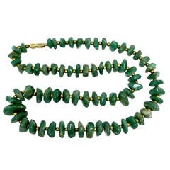Vintage Green Aventurine Irregular Nugget Goldtone Bead Necklace
