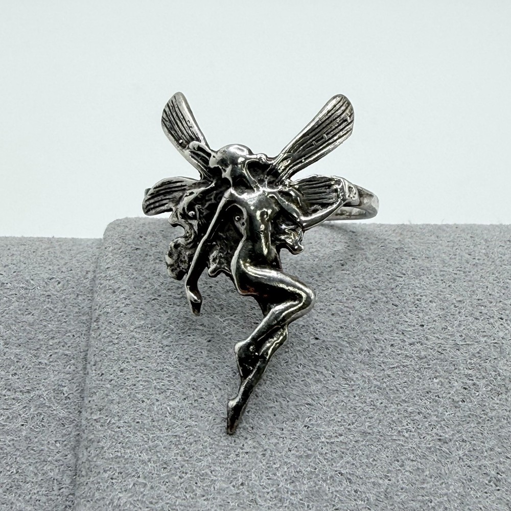 Vintage Sterling Silver Fairy Ring w Wings Size 7 Figurative female