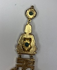 Vintage Chinese-Inspired Faux Jade Gilt Metal Pendant w/Dangles- Costume Jewelry